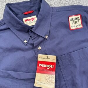 Wrangler Mens Long Sleeve Wrinkle Resist Button Down Shirt Navy Blue Small‎